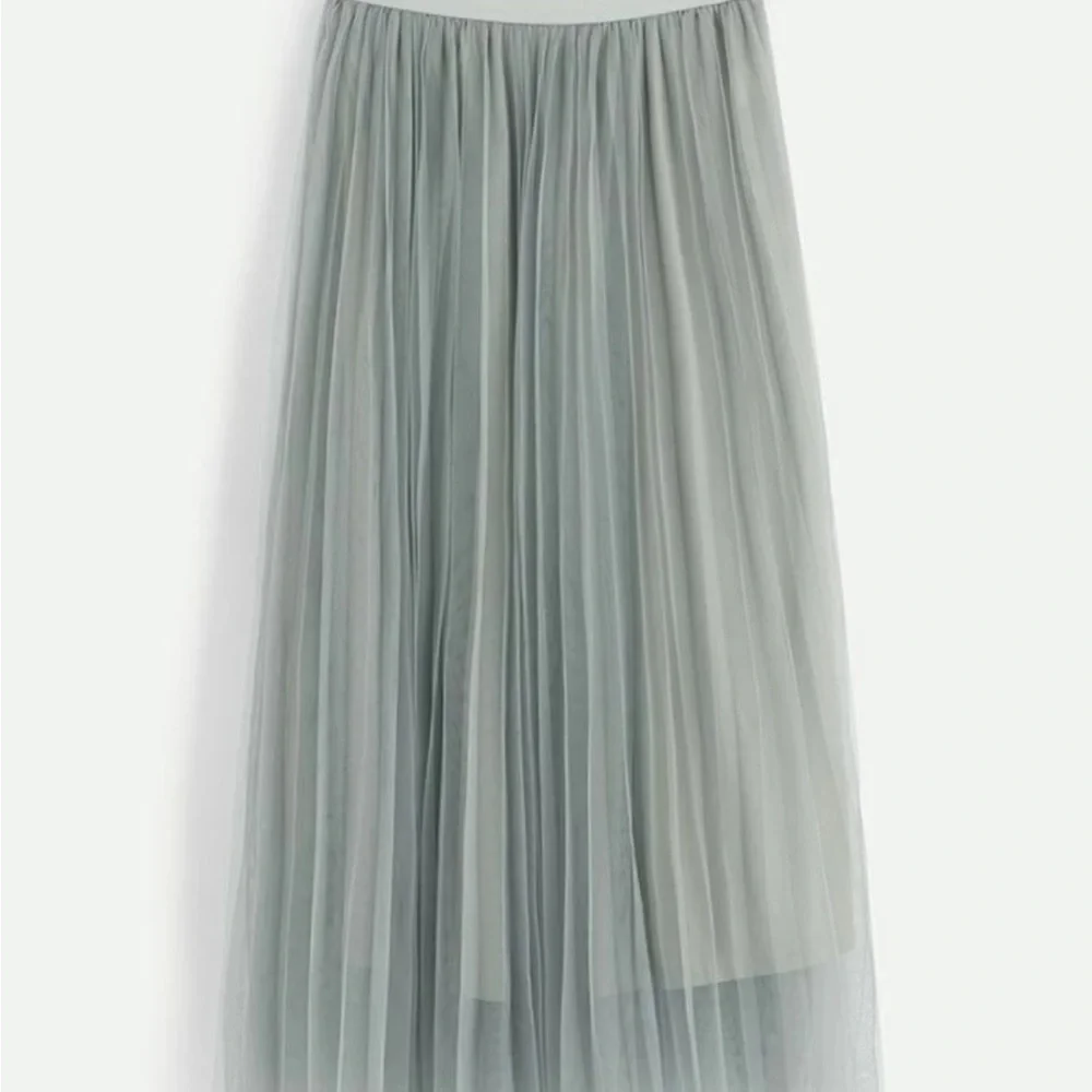 Boho khaki pleated mesh skirt - Picture 9 of 16